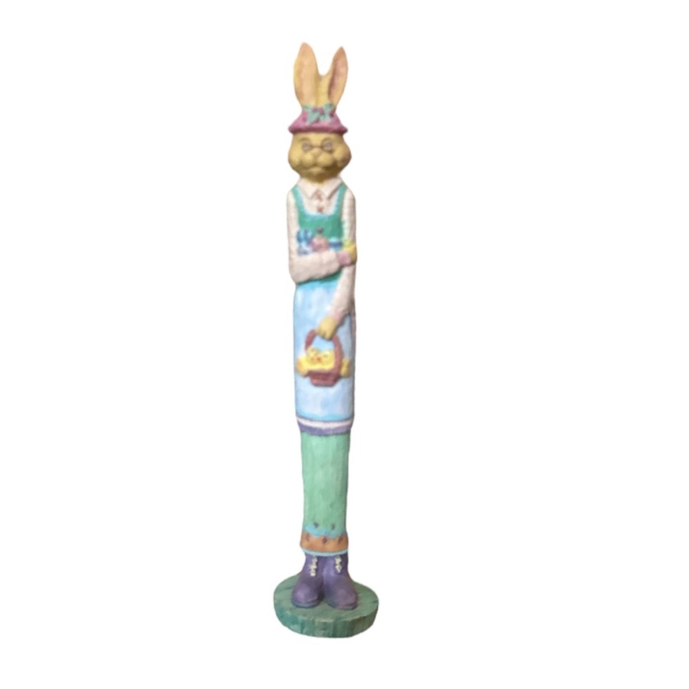 Vintage Easter Bunny Totem Figurine Holds Basket